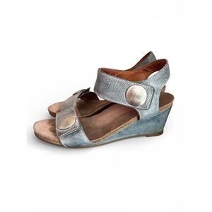 TAOS Carousel Leather Wedge Sandal Blue Gray